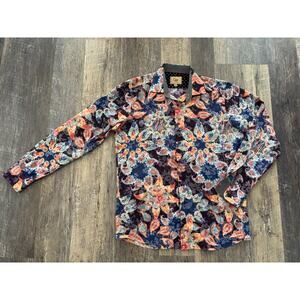 Cigar Couture Mens Paisley Floral‎ Button Down Shirt Long Sleeve Blue Orange M